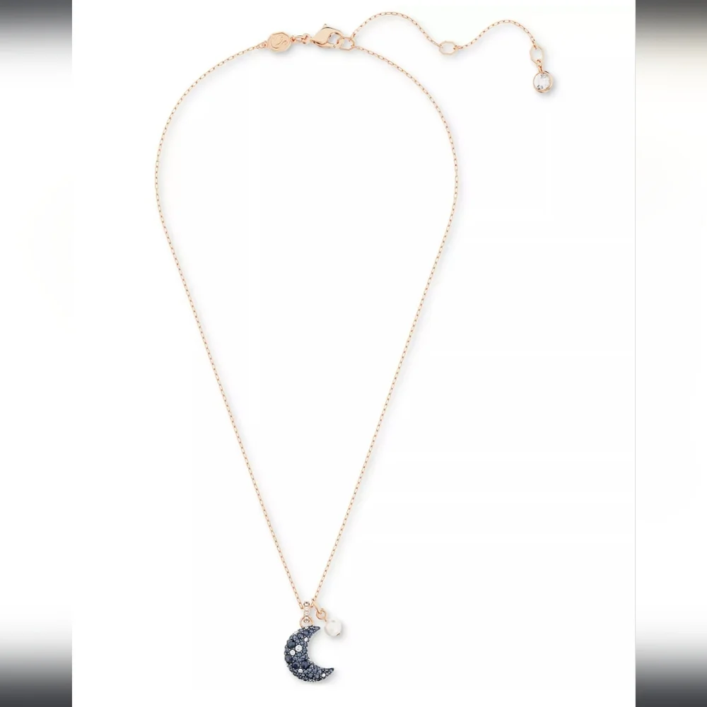 NWT Rose Gold-Tone Crystal Moon & Imitation Pearl Pendant Necklace, 15-3/4" +2 - Picture 4 of 6